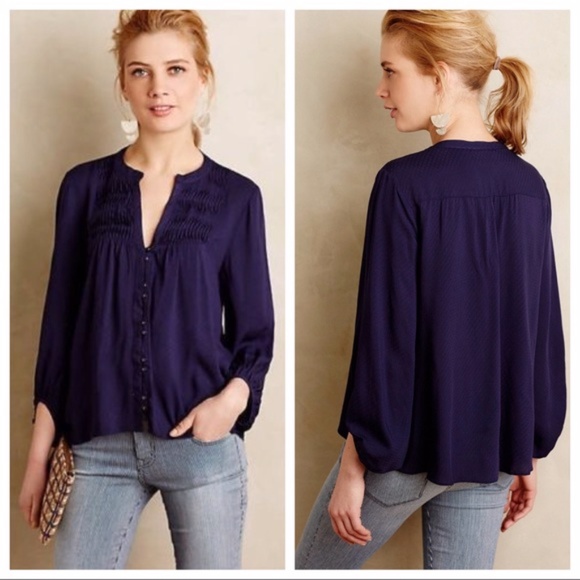 Anthropologie Tops - Maeve Blue Pintuck Peasant Blouse